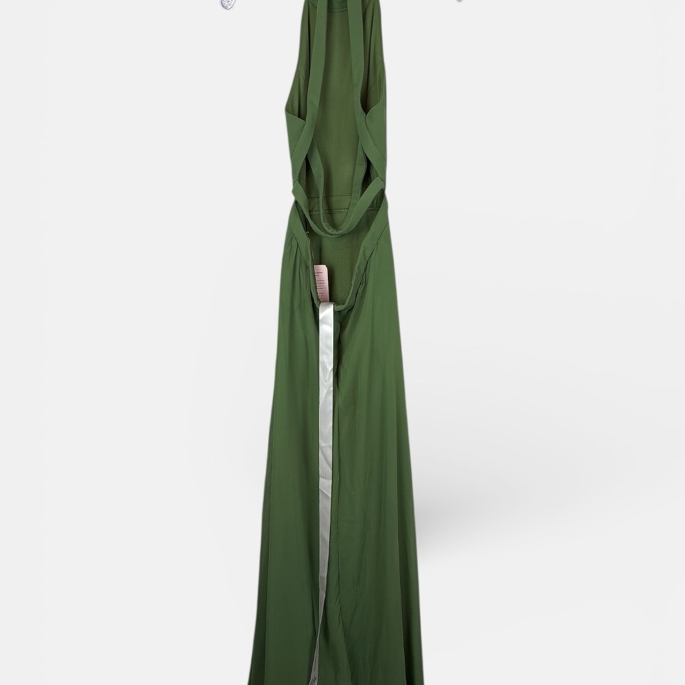 Vivian Diamon Dessy Collection Backless/Strappy Vineyard Green Chiffon Dress - Picture 4 of 8